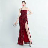 Sexy Straps Sequin Long Dress Plus Size Beauty Formal Party Evening Gown