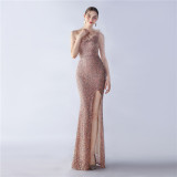 Sexy One Shoulder Sequin Long Dress Plus Size Beauty Formal Party Evening Gown