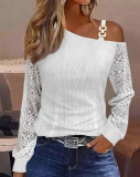 Autumn Metal Button Slash Shoulder Strap Long Sleeve Print Shirt Women's Clothing
