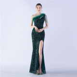 Sexy One Shoulder Sequin Long Dress Plus Size Beauty Formal Party Evening Gown