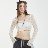 Women's Knitting Blouse Ripped Sexy Design Short Long Sleeve Top