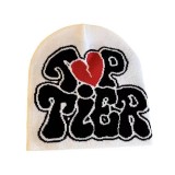 Autumn and Winter Heart Print Letter Kintting Hat