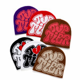 Autumn and Winter Heart Print Letter Kintting Hat