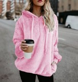 Women Long Sleeve Hooded Solid Fleece Zipper Top