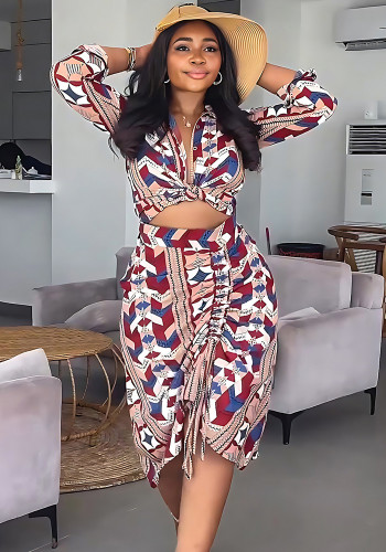 Women Casual printed shirt and skirt two-piece set