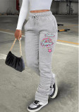 Women fleece Printed Sport Drawstring Pocket Stacked Seaterpant
