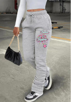 Women fleece Printed Sport Drawstring Pocket Stacked Seaterpant Women fleece Printed Sport Drawstring Pocket Stacked Seaterpant