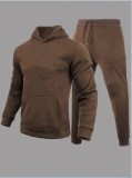 Men Casual Solid two-piece fleece loose Hoodies and sweatpants two-piece set