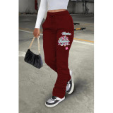 Women fleece Printed Sport Drawstring Pocket Stacked Seaterpant