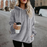 Women Long Sleeve Hooded Solid Fleece Zipper Top
