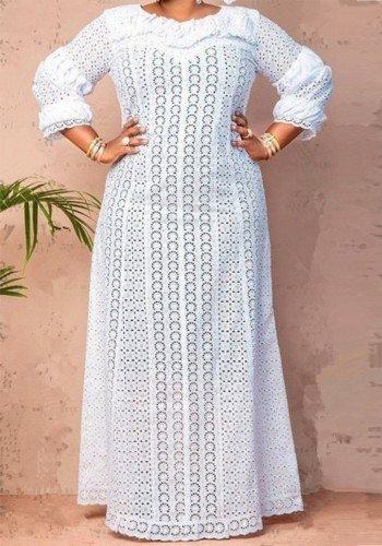Plus Size Women Lace Hollow Maxi Dress