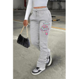 Women fleece Printed Sport Drawstring Pocket Stacked Seaterpant