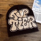Autumn and Winter Heart Print Letter Kintting Hat