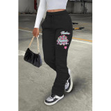 Women fleece Printed Sport Drawstring Pocket Stacked Seaterpant
