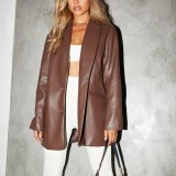 Women Fall/Winter Casual PU-Leather Blazer Coat