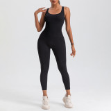 Women Seamless Yoga Ribbed Fitness Backless Jumpsuit