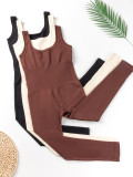 Women Seamless Yoga Ribbed Fitness Backless Jumpsuit