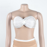 Women Sexy Mesh Patchwork Solid Lace Strapless See-Through Three-Piece