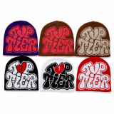 Autumn and Winter Heart Print Letter Kintting Hat