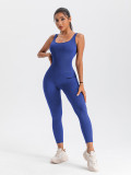 Women Seamless Yoga Ribbed Fitness Backless Jumpsuit