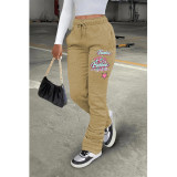 Women fleece Printed Sport Drawstring Pocket Stacked Seaterpant