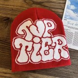 Autumn and Winter Heart Print Letter Kintting Hat