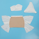 Women Sexy Mesh Patchwork Solid Lace Strapless See-Through Three-Piece