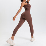 Women Seamless Yoga Ribbed Fitness Backless Jumpsuit