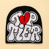 Autumn and Winter Heart Print Letter Kintting Hat