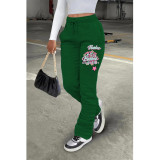 Women fleece Printed Sport Drawstring Pocket Stacked Seaterpant
