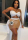 Women Sexy Mesh Patchwork Solid Lace Strapless See-Through Three-Piece