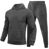 Men Casual Solid two-piece fleece loose Hoodies and sweatpants two-piece set