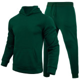 Men Casual Solid two-piece fleece loose Hoodies and sweatpants two-piece set