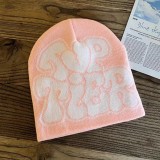 Autumn and Winter Heart Print Letter Kintting Hat