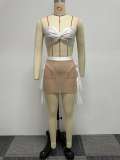 Women Sexy Mesh Patchwork Solid Lace Strapless See-Through Three-Piece