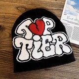 Autumn and Winter Heart Print Letter Kintting Hat