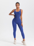 Women Seamless Yoga Ribbed Fitness Backless Jumpsuit