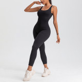 Women Seamless Yoga Ribbed Fitness Backless Jumpsuit