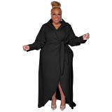 Women's Plus Size Long Sleeve Turndown Collar Slit Sexy Dress For Women