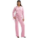Women's Fashion Casual Solid Velvet Two Piece Tracksuit