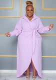 Women's Plus Size Long Sleeve Turndown Collar Slit Sexy Dress For Women