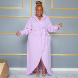 Women's Plus Size Long Sleeve Turndown Collar Slit Sexy Dress For Women