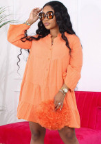 Casual Solid Long Sleeve Loose Shirt Dress