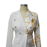 Fashionable Women's Turndown Collar Long Sleeve Printed Suit Two Piece Set
