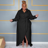 Women's Plus Size Long Sleeve Turndown Collar Slit Sexy Dress For Women