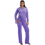 Women's Fashion Casual Solid Velvet Two Piece Tracksuit