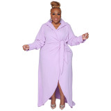 Women's Plus Size Long Sleeve Turndown Collar Slit Sexy Dress For Women