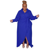 Women's Plus Size Long Sleeve Turndown Collar Slit Sexy Dress For Women