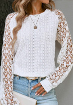 Autumn Long Sleeve Round Neck Lace Patchwork Solid Color Shirt Autumn Long Sleeve Round Neck Lace Patchwork Solid Color Shirt