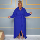 Women's Plus Size Long Sleeve Turndown Collar Slit Sexy Dress For Women